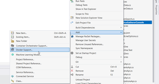 Visual Studio docker support
