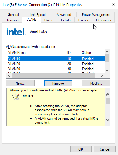 Intel VLAN setup